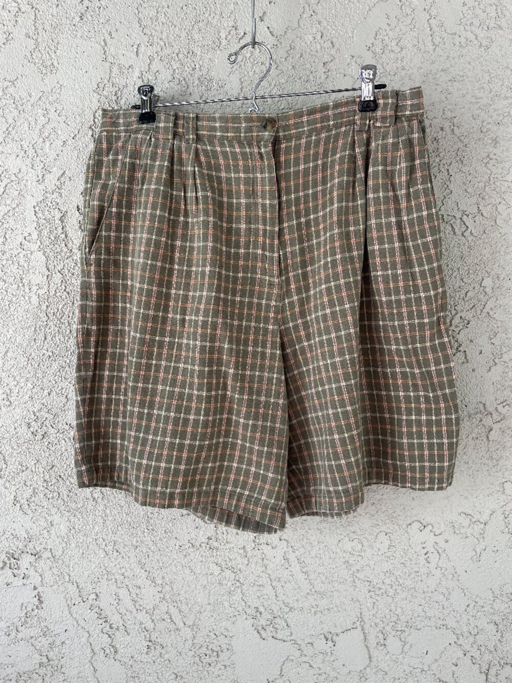 Milano Design Group Vintage 90s Green Plaid Linen Blend Bermuda Shorts 14